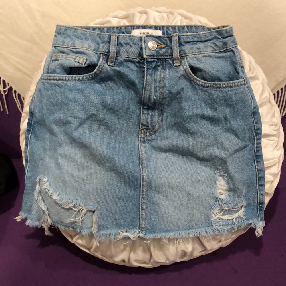 Distressed denim skirt
